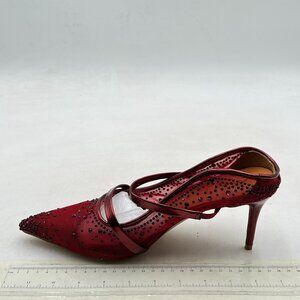 FSJ Red Rhinestone Mesh Double Strap Pointed Toe Pumps Stiletto Heels Slip On